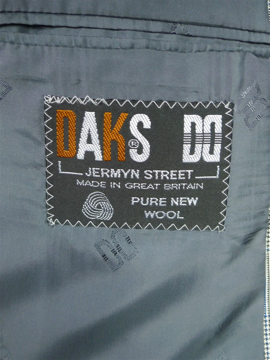 26/1105 Near immaculate daks jermyn street grey / blue prince of wales check wool suit 40 long