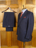 26/1117 near immaculate 1989 vintage savile row bespoke navy blue pin-stripe d/b worsted suit 42 regular to long
