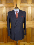 26/1117 near immaculate 1989 vintage savile row bespoke navy blue pin-stripe d/b worsted suit 42 regular to long