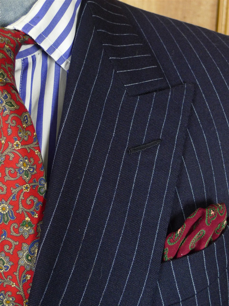 26/1117 near immaculate 1989 vintage savile row bespoke navy blue pin-stripe d/b worsted suit 42 regular to long