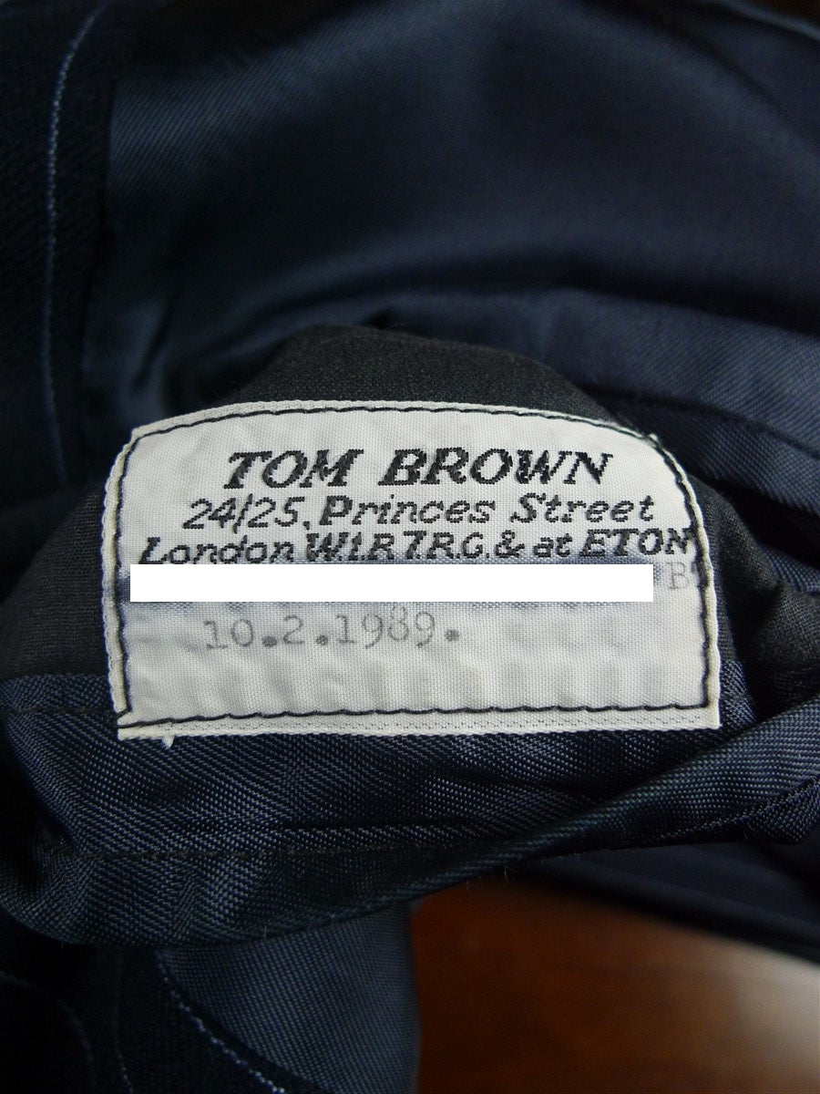 26/1117 near immaculate 1989 vintage savile row bespoke navy blue pin-stripe d/b worsted suit 42 regular to long