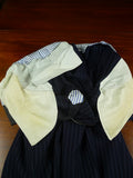 26/1117 near immaculate 1989 vintage savile row bespoke navy blue pin-stripe d/b worsted suit 42 regular to long