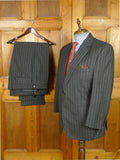 26/1112 vintage 1999 savile row bespoke grey pin-stripe worsted & mohair suit w/ 2 pr trs 43-44 regular