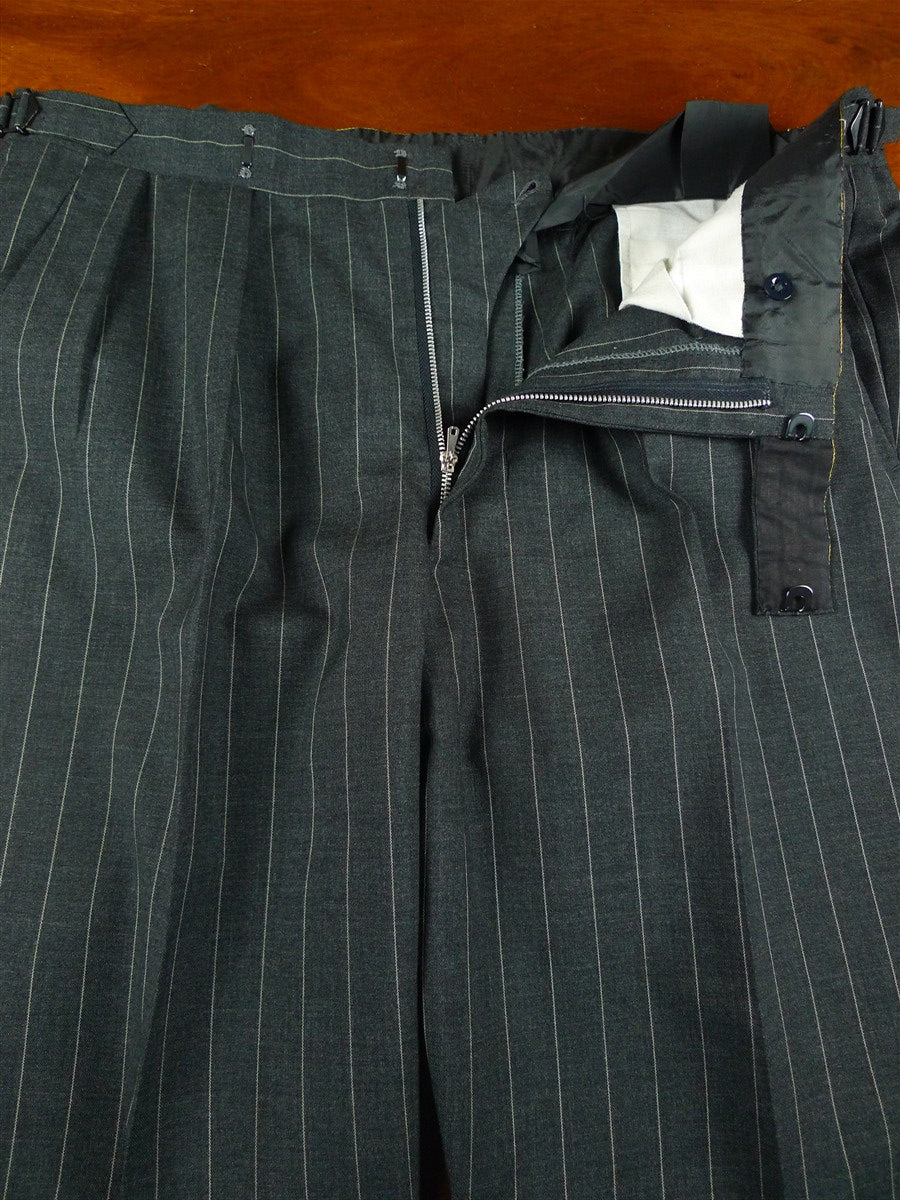 26/1112 vintage 1999 savile row bespoke grey pin-stripe worsted & mohair suit w/ 2 pr trs 43-44 regular
