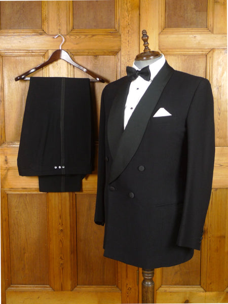 26/1116 immaculate vintage 1989 savile row bespoke heavyweight black wool shawl lapel dinner suit 42 regular to long