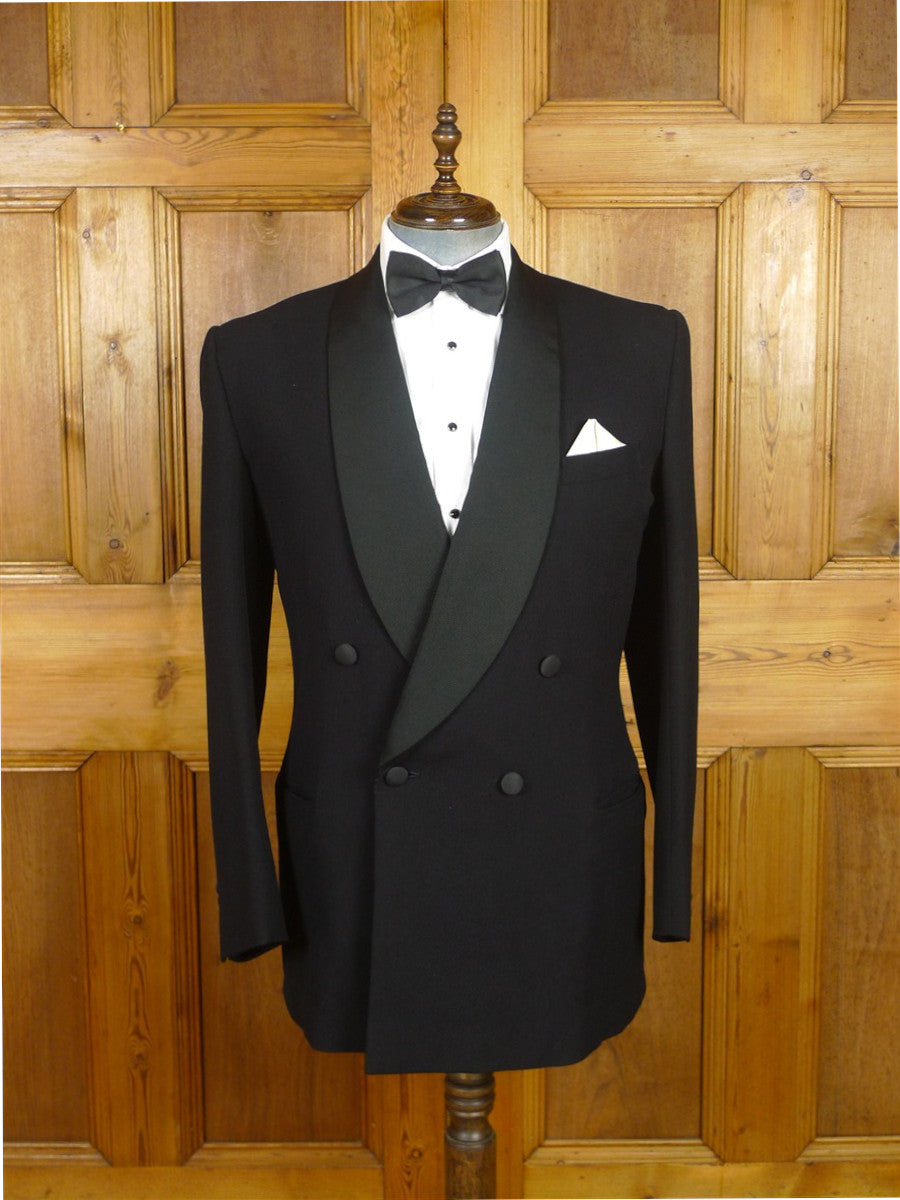 26/1116 immaculate vintage 1989 savile row bespoke heavyweight black wool shawl lapel dinner suit 42 regular to long