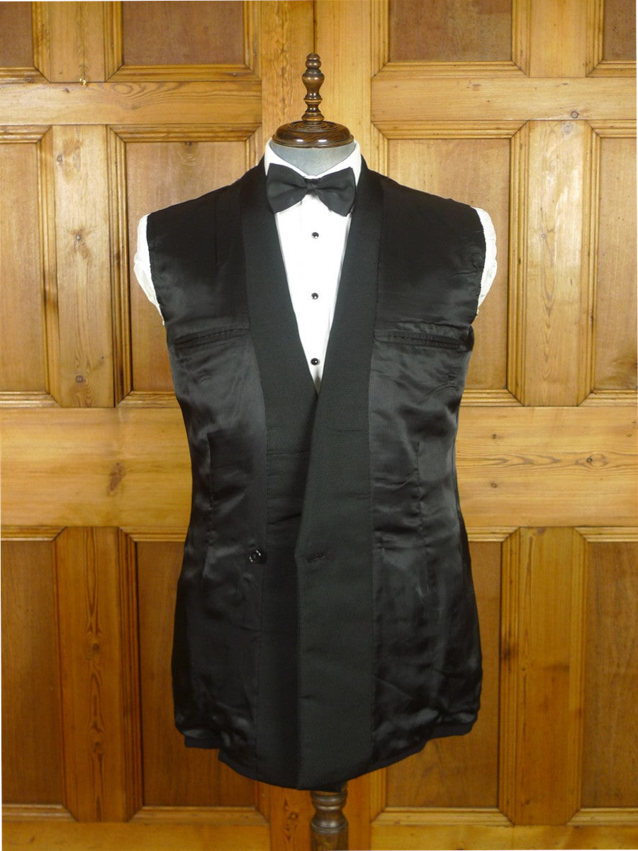 26/1116 immaculate vintage 1989 savile row bespoke heavyweight black wool shawl lapel dinner suit 42 regular to long
