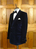 26/1107 cyprus bespoke tailored deep blue d/b velvet dinner / smoking jacket w/ braid trims 39-40 regular