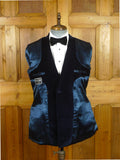 26/1107 cyprus bespoke tailored deep blue d/b velvet dinner / smoking jacket w/ braid trims 39-40 regular