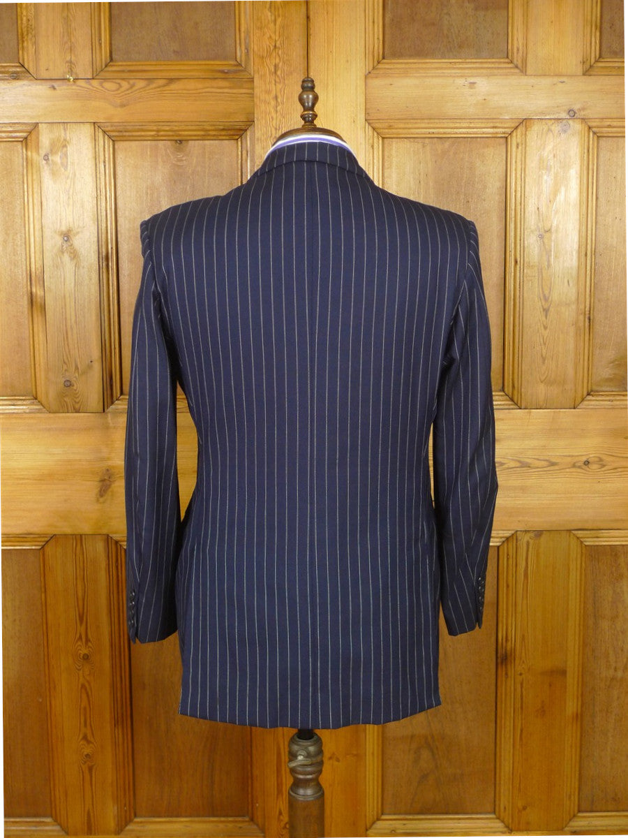 26/1130 vintage anthony hewitt savile row bespoke navy blue pin-stripe suit w/ 2 pair trs 42 regular