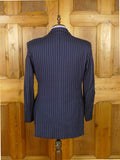 26/1130 vintage anthony hewitt savile row bespoke navy blue pin-stripe suit w/ 2 pair trs 42 regular