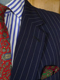 26/1130 vintage anthony hewitt savile row bespoke navy blue pin-stripe suit w/ 2 pair trs 42 regular