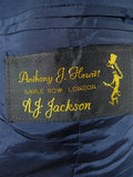 26/1130 vintage anthony hewitt savile row bespoke navy blue pin-stripe suit w/ 2 pair trs 42 regular