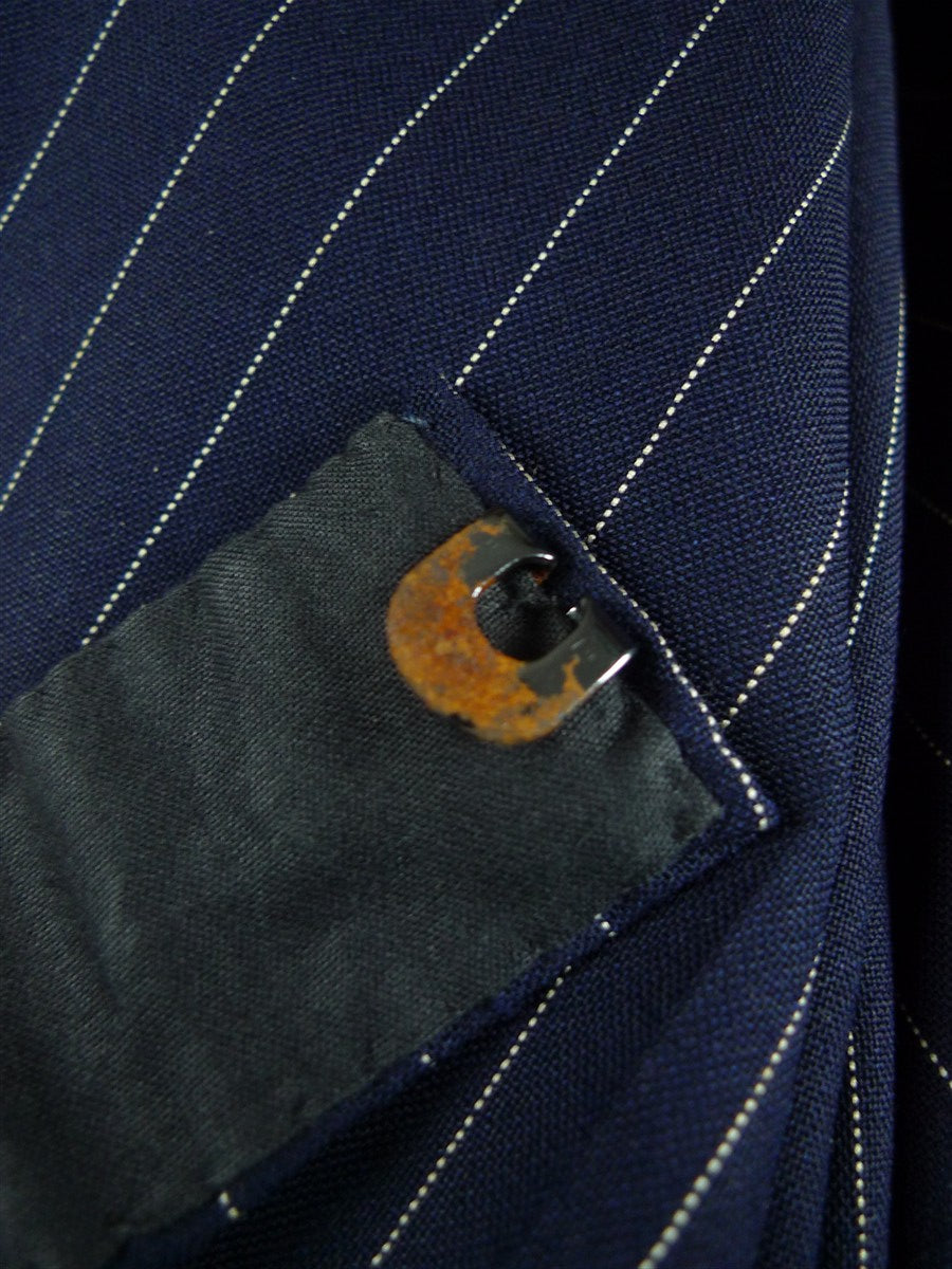 26/1130 vintage anthony hewitt savile row bespoke navy blue pin-stripe suit w/ 2 pair trs 42 regular