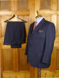 26/1132 vintage airey & wheeler savil row bespoke navy blue pin-stripe heavyweight worsted 3-piece suit 46 short