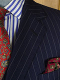 26/1132 vintage airey & wheeler savil row bespoke navy blue pin-stripe heavyweight worsted 3-piece suit 46 short