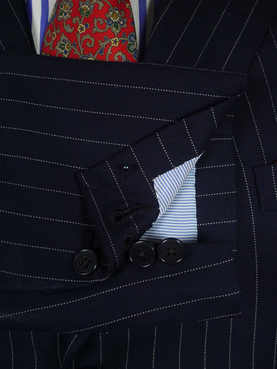 26/1132 vintage airey & wheeler savil row bespoke navy blue pin-stripe heavyweight worsted 3-piece suit 46 short