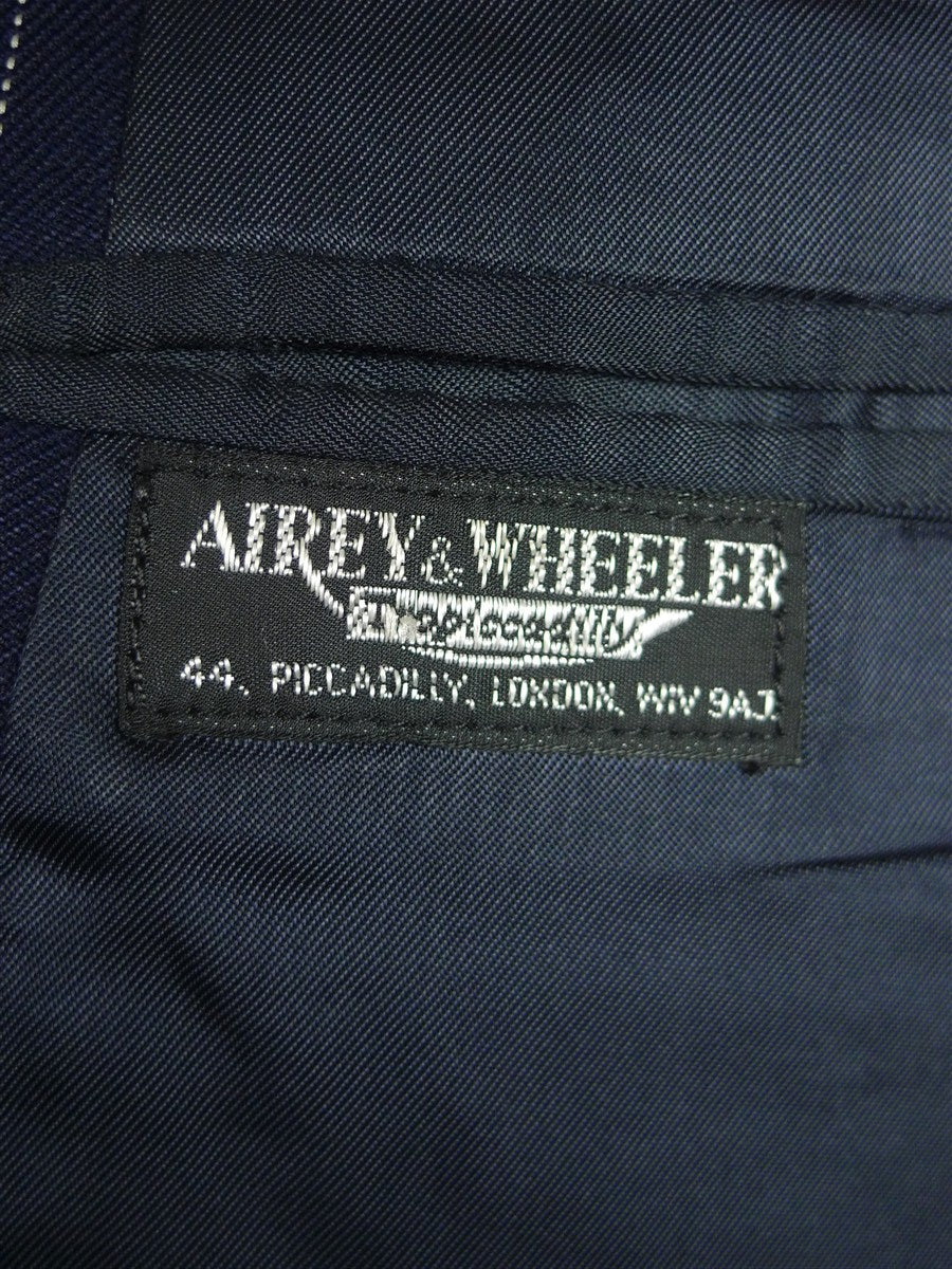 26/1132 vintage airey & wheeler savil row bespoke navy blue pin-stripe heavyweight worsted 3-piece suit 46 short
