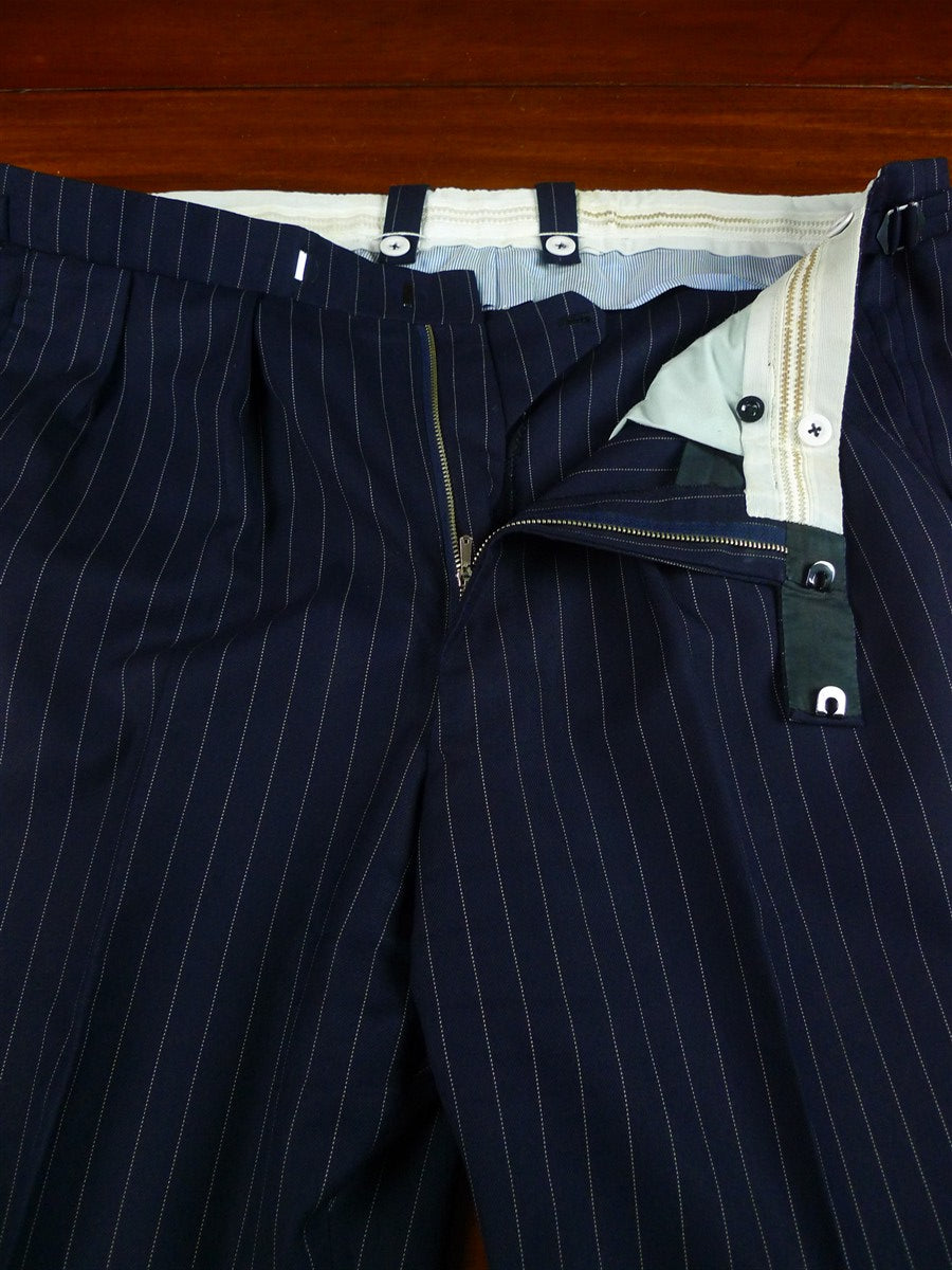 26/1132 vintage airey & wheeler savil row bespoke navy blue pin-stripe heavyweight worsted 3-piece suit 46 short