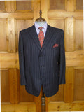 26/1126 vintage airey & wheeler savile row bespoke navy blue pin-stripe worsted suit 48 short
