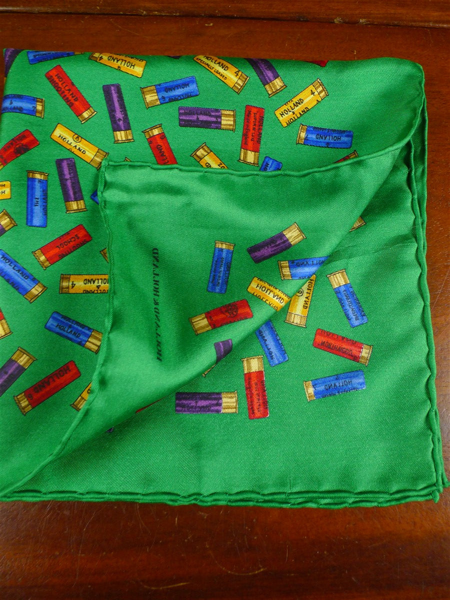 26/1166 immaculate holland & london gunmaker green gun cartridges pattern silk pocket square (rrp £95)