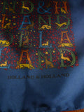 26/1165 immaculate holland & london gunmaker dark blue country sports pattern silk pocket square (rrp £95)