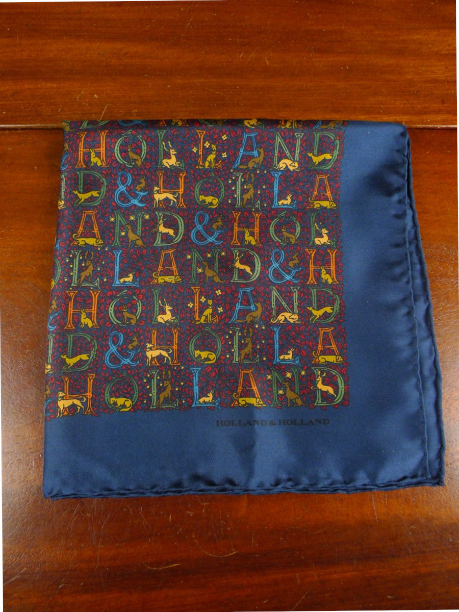 26/1165 immaculate holland & london gunmaker dark blue country sports pattern silk pocket square (rrp £95)