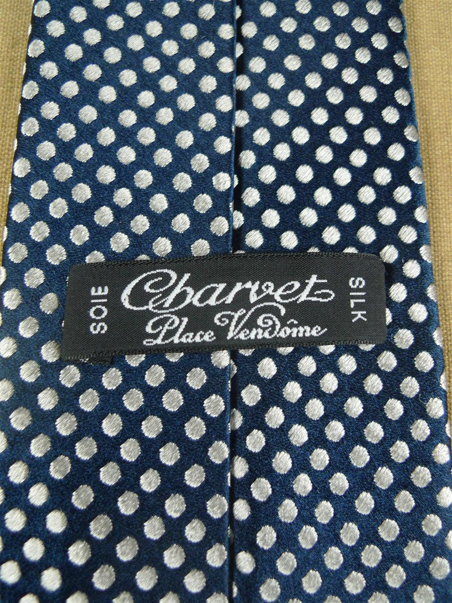 26/1163 immaculate charvet france navy blue / silver polka-dot pattern woven silk tie (rrp £260)