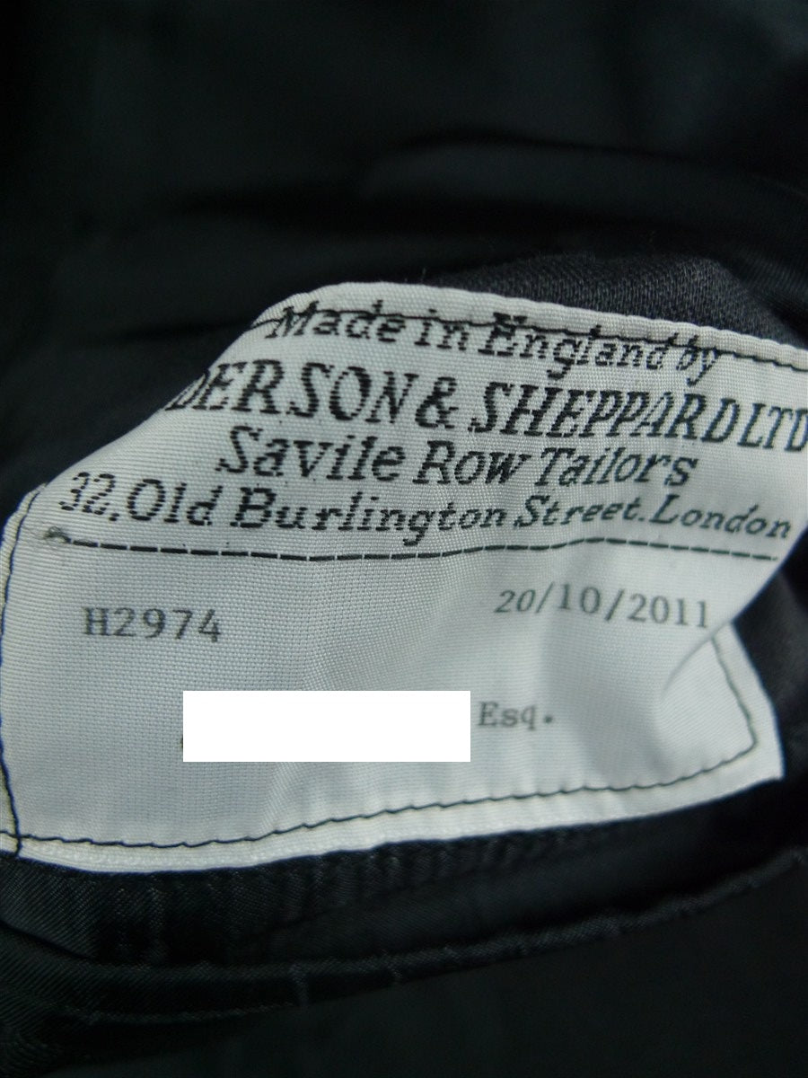 26/1140 anderson & sheppard savile row bespoke charcoal grey worsted wool 2-piece suit 41-42 regular