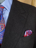 26/1142 immaculate 1999 huntsman savile row bespoke charcoal grey worsted flannel d/b suit 43-44 regular