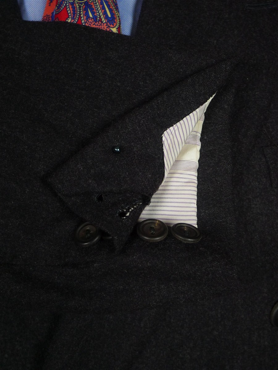 26/1142 immaculate 1999 huntsman savile row bespoke charcoal grey worsted flannel d/b suit 43-44 regular
