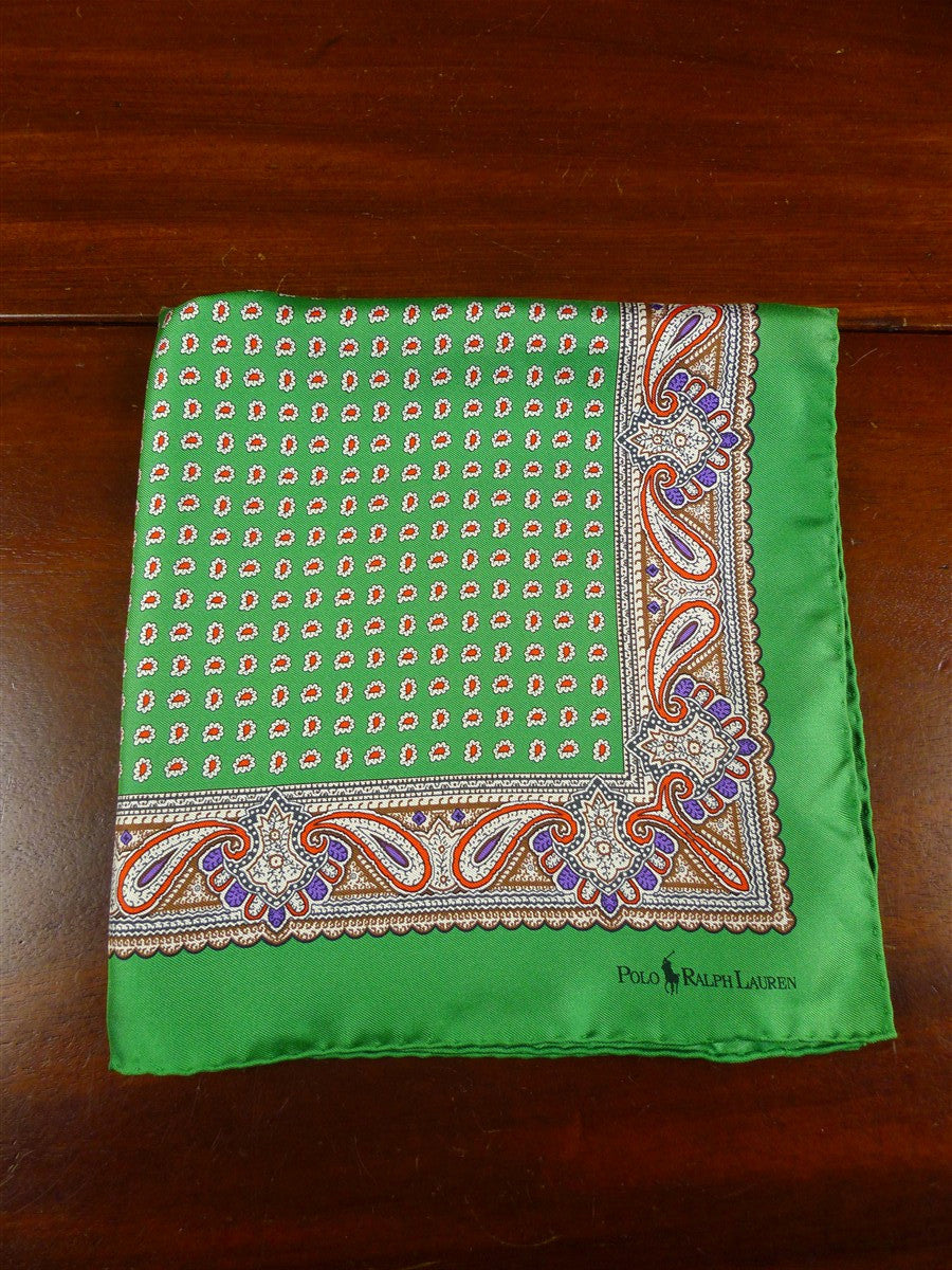 26/1145 immaculate vintage ralph lauren green paisly silk pocket square