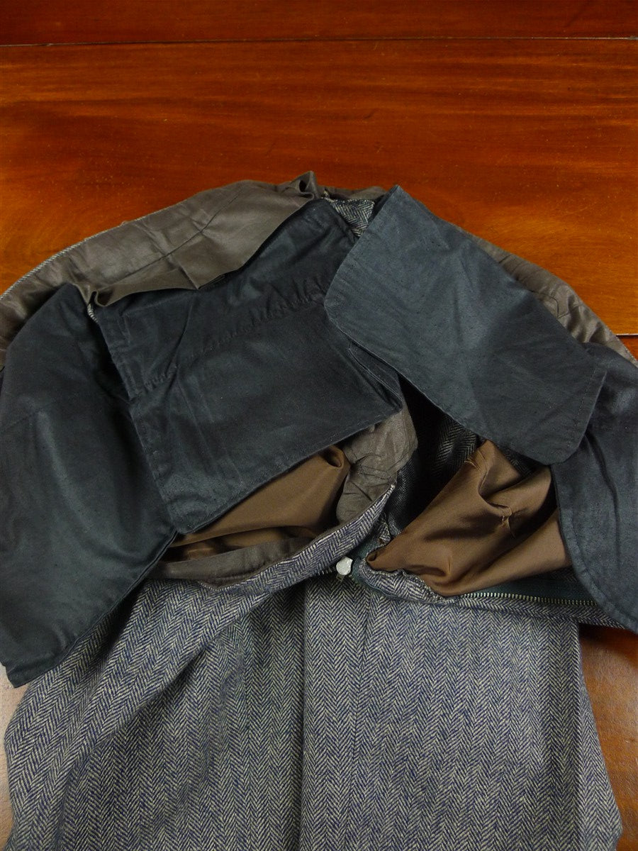 26/1153 wonderful vintage maurice sedwell savile row bespoke grey / blue herringbone tweed suit 41-42 regular to long