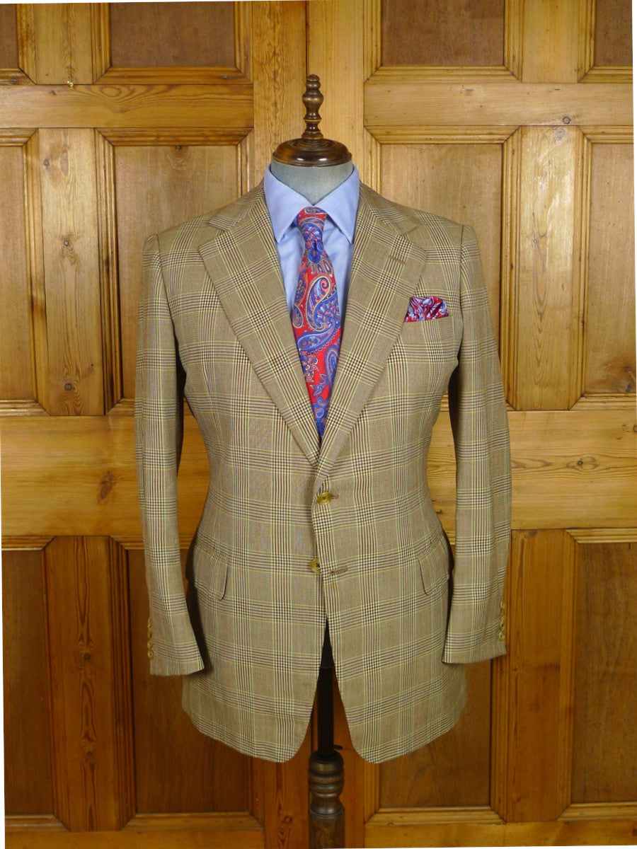 26/1152 wonderful vintage maurice sedwell savile row bespoke brown / green glen check worsted suit 41-42 regular to long