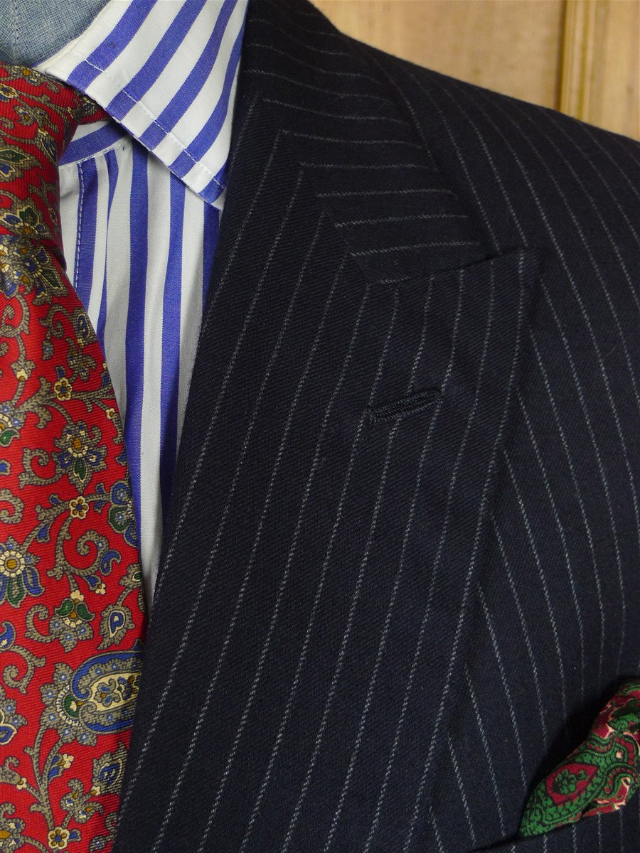 26/1170 immaculate 1987 vintage maurice sedwell savile row bespoke navy blue rope-stripe d/b worsted flannel suit 41-42 regular to long