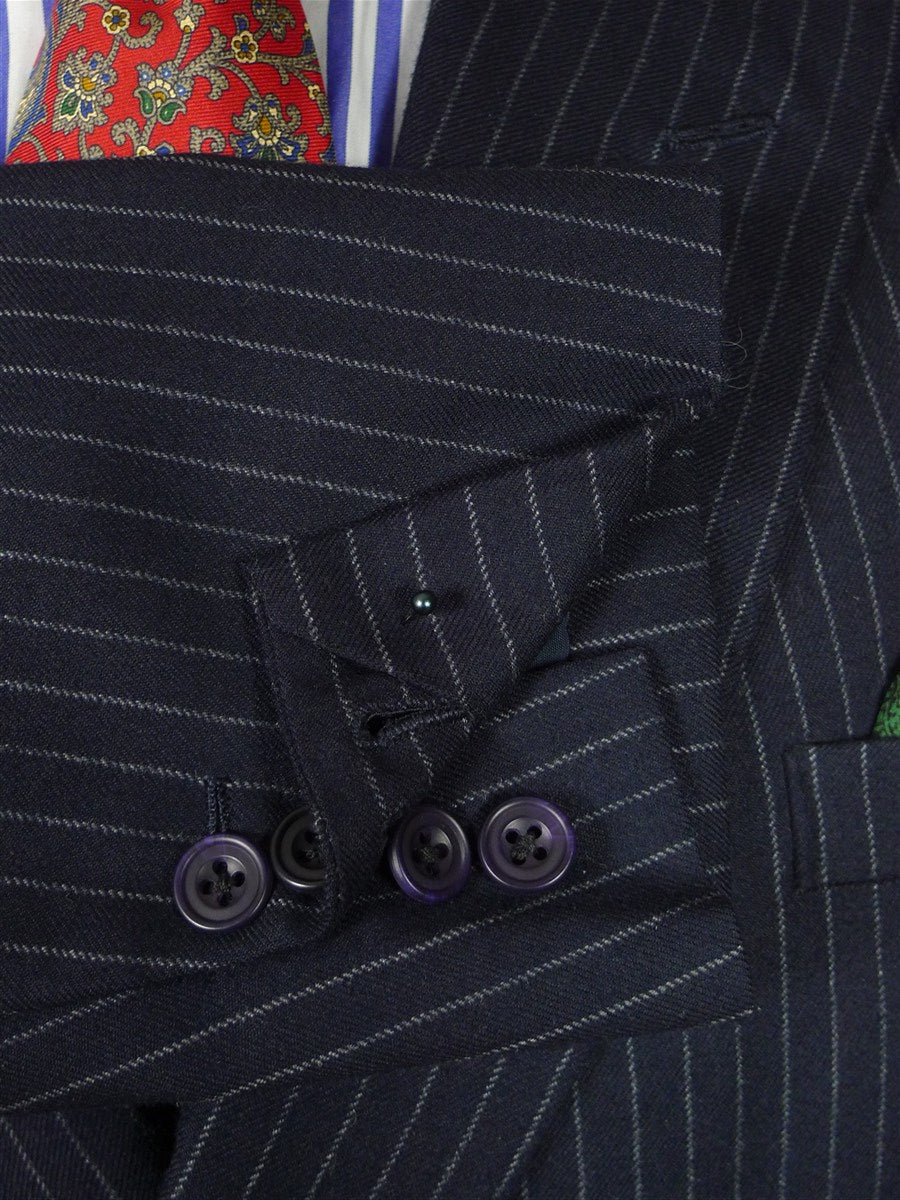 26/1170 immaculate 1987 vintage maurice sedwell savile row bespoke navy blue rope-stripe d/b worsted flannel suit 41-42 regular to long