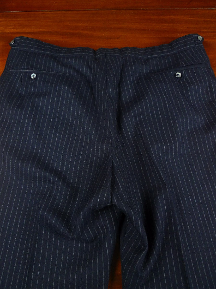 26/1170 immaculate 1987 vintage maurice sedwell savile row bespoke navy blue rope-stripe d/b worsted flannel suit 41-42 regular to long